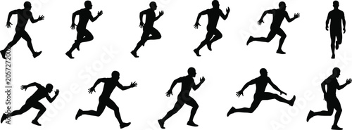 Obraz na plátne Silhouette illustration of person running sequence showing multiple motion stage