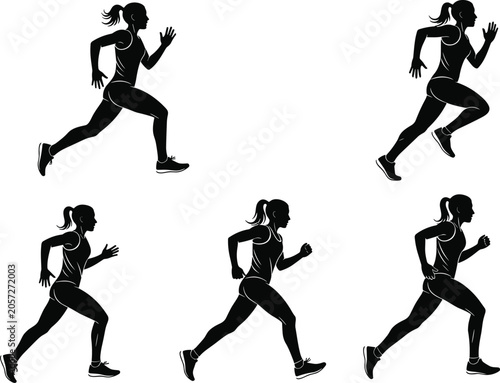 Foto Silhouette illustration of running motion sequence showing stride progression, a