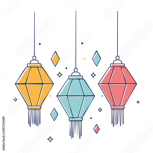 Three modern flat design lamps on transparent background