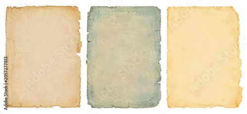Old vintage paper texture set, antique grunge parchment background, retro sheet with ripped torn edges