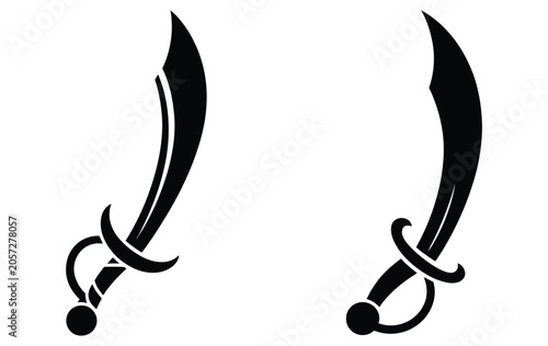Foto Black silhouette scimitar swords icon set vector illustration isolated on white
