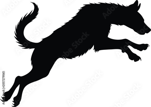 Bild auf Leinwand Jumping wolf silhouette vector, wild predator animal leaping in mid-air, black c