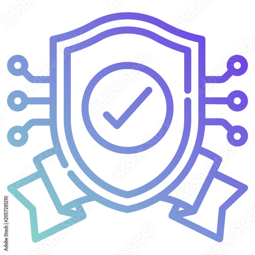shield with check. this is a vector single icon with a dashed line gradient style. It is suitable for various purposes, including website design, mobile app design, and logo design.