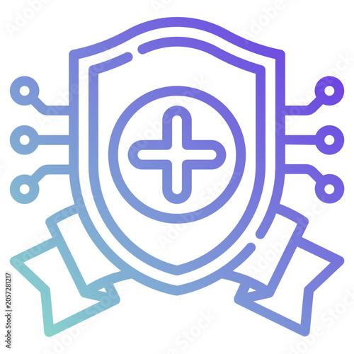 shield with cross. this is a vector single icon with a dashed line gradient style. It is suitable for various purposes, including website design, mobile app design, and logo design.