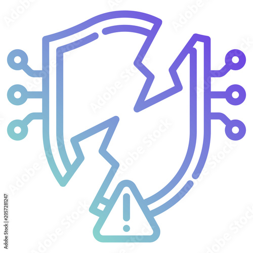 warning shield. this is a vector single icon with a dashed line gradient style. It is suitable for various purposes, including website design, mobile app design, and logo design.