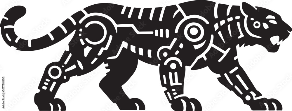 Fototapeta premium Stylized robotic panther silhouette in motion.