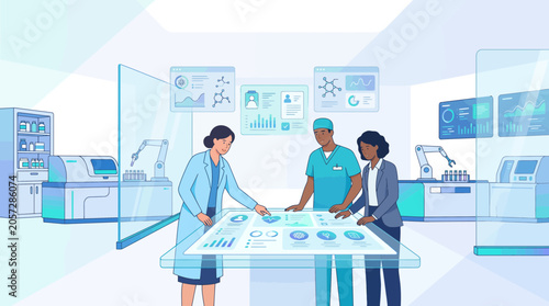Healthcare Professionals Analyzing Medical Data with Smart Technology