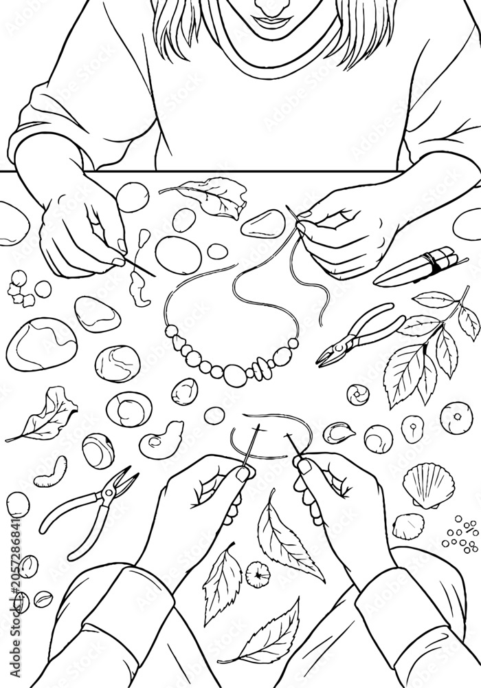 Fototapeta premium Detailed Illustration of Handmade Jewelry Crafting Process.