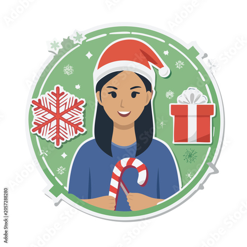 Vector illustration of woman in batik dress with clock
