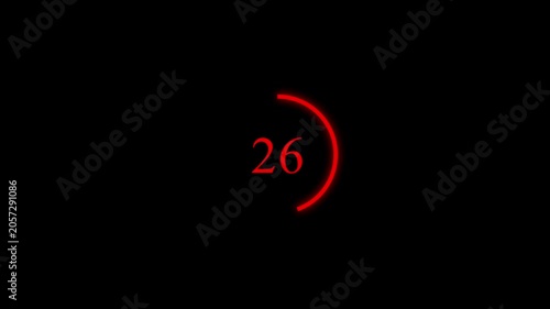  1 minute countdown animation from 60 seconds to 0 seconds. 1 minute countdown timer on a black background. 4k video