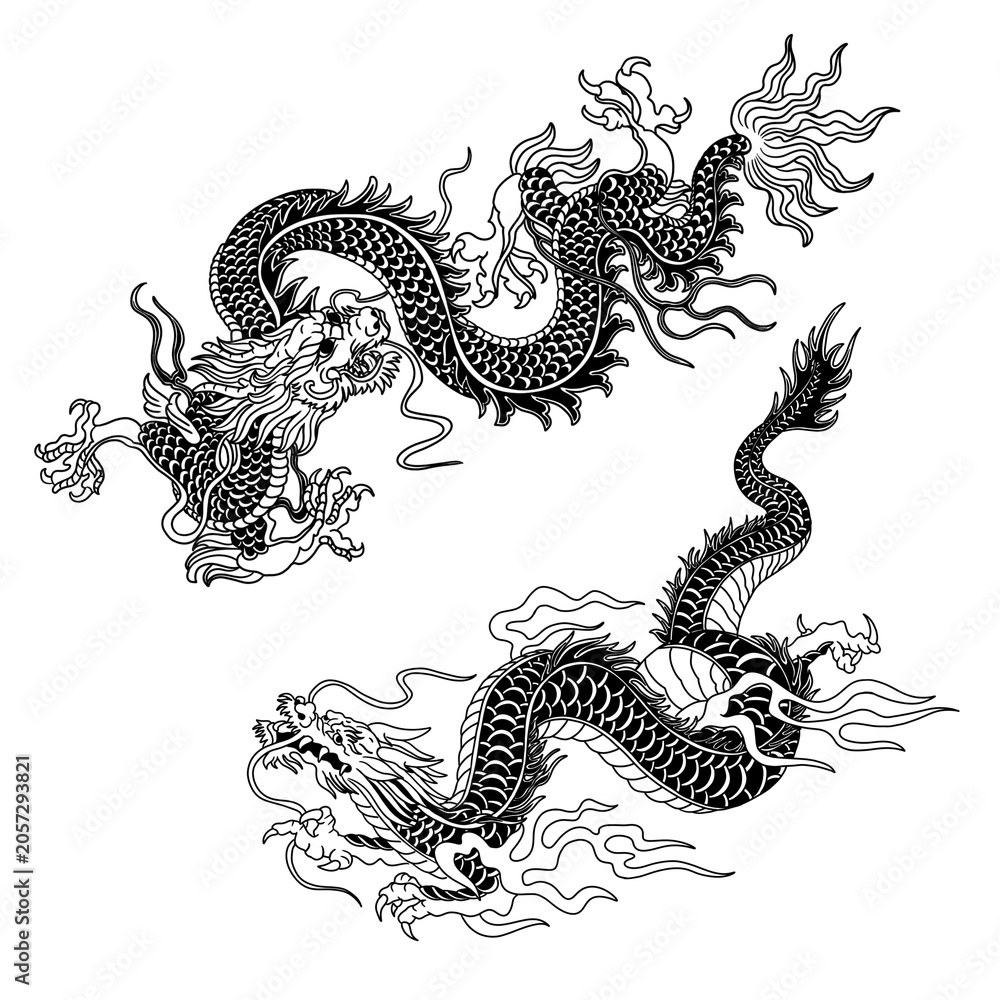 Fototapeta premium chinese tattoo dragon vector illustration