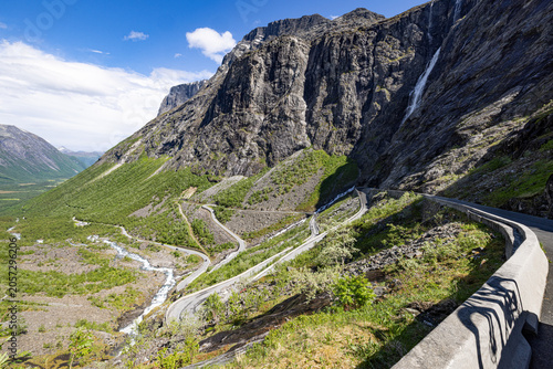 Canvas Print Trollstigen with waterfalls and mountains and winding roads, Norway