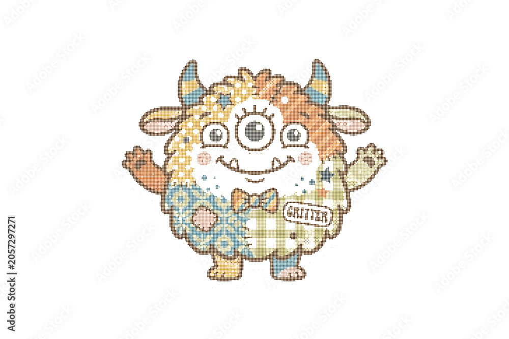 Naklejka premium Cute monster sticker pop art vector illustration of colorful critter