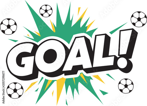 Foto Dynamic Soccer Goal Pop Art Text Vector Illustration