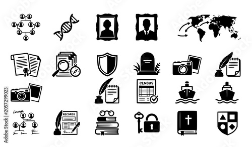 Fotografija Modern ancestry and family lineage outline icon collection