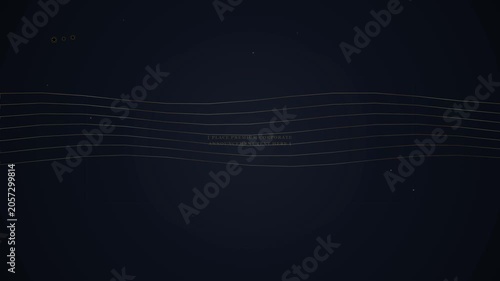 Abstract dark blue motion render background featuring elegant golden wavy lines creating a sleek digital concept for visuals