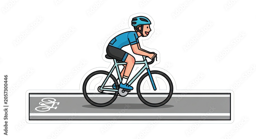 Naklejka premium Man riding bicycle on bike lane.