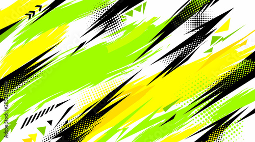 Dynamic Abstract Background with Green Yellow and Black Sporty Brush Strokes