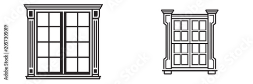 Photos Classic window frame vector icons with architectural columns and glass panes for