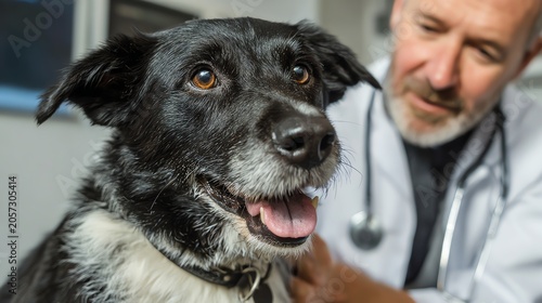 Portrait of veterinarian examining dog, high resolution, ultra detailed, realistic lighting, 8k, professional photography quality