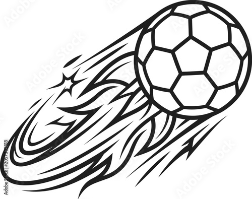 Comet Soccer Ball with Swirl Flame Trail Outline Sports Vector Illustration