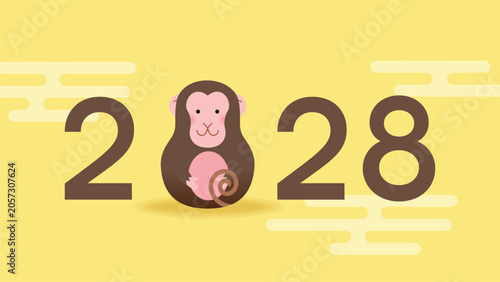 Canvas Print Year of the Monkey 2028 cartoon lettering