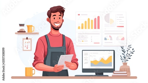 happy business owner checking online sales dashboard