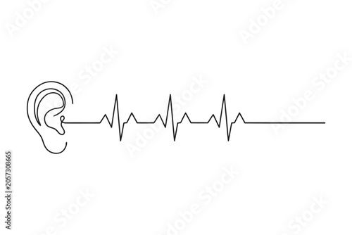 Foto Continuous line art illustration of human ear with heart beat pulse heartbeat li