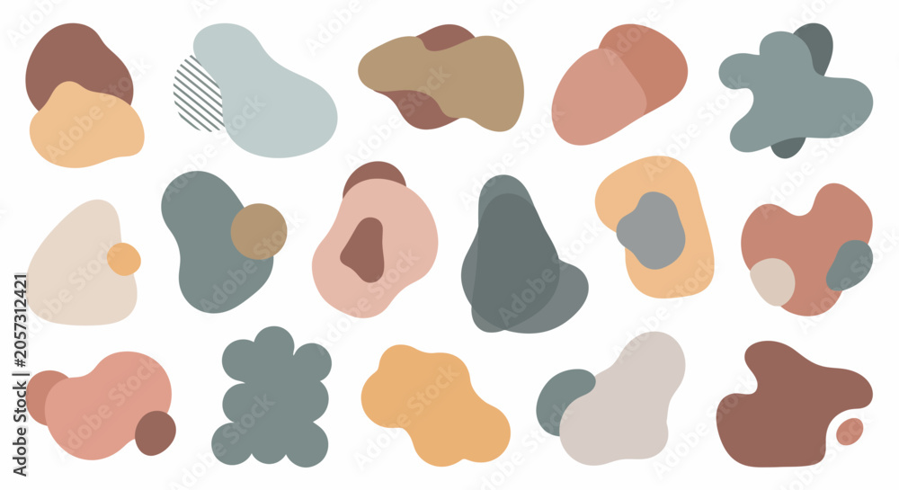 Fototapeta premium Abstract shapes, colorful blobs, boho geometric forms, modern decorative elements, 20-piece EPS set isolated on White Background Vactor EPS