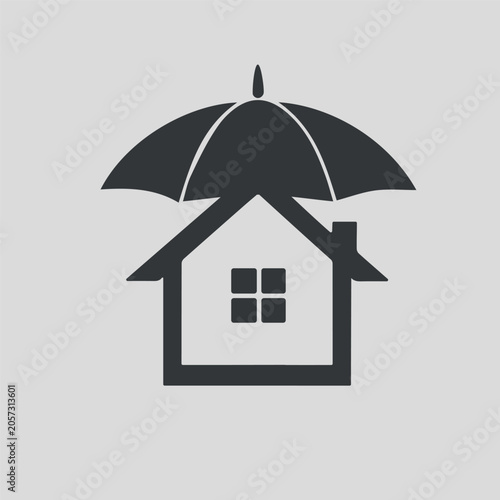 House under umbrella concept logo, home insurance and protection symbol