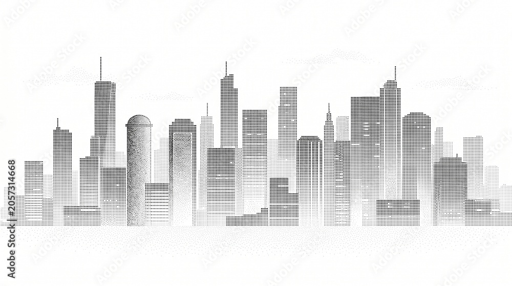 Fototapeta premium Stippled cityscape illustration isolated on white background