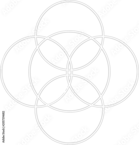 Geometric pattern consisting of overlapping circles creates a symmetrical and balanced aesthetic design.