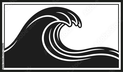 Ocean wave icon encased within a rectangular border conveys powerful energy and maritime motion themes.