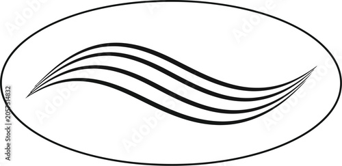 Flowing lines encased in a horizontal oval symbolize movement and natural currents in design.