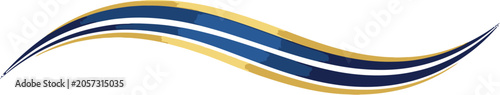 Abstract wave design flows with elegant gold and dark blue curves across a clean white background.