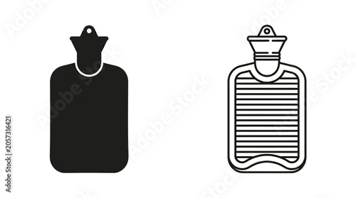 Fotografía Hot Water Bottle Silhouettes On White Background Two Variations