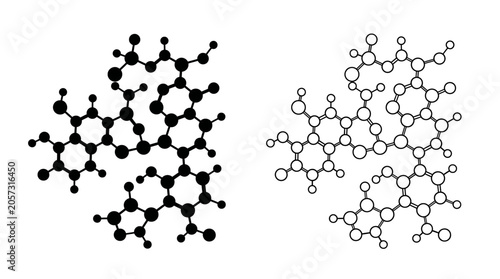 Tableau sur toile Molecular structure diagram black and white line illustration