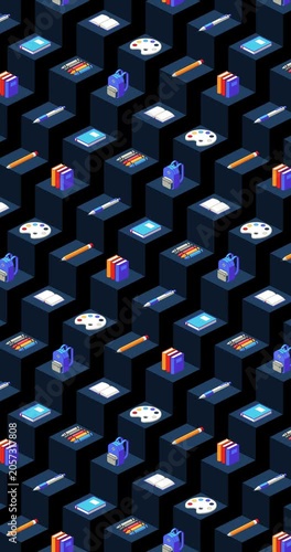 Vertical Colored back to school motion graphic loop of education icons on geometric background