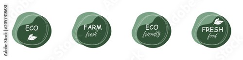 Eco Farm Fresh Food Labels Set, Organic Product Stickers, Natural Packaging Badges Collection