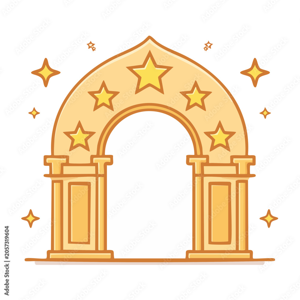 Fototapeta premium Flat design gold house with stars and door