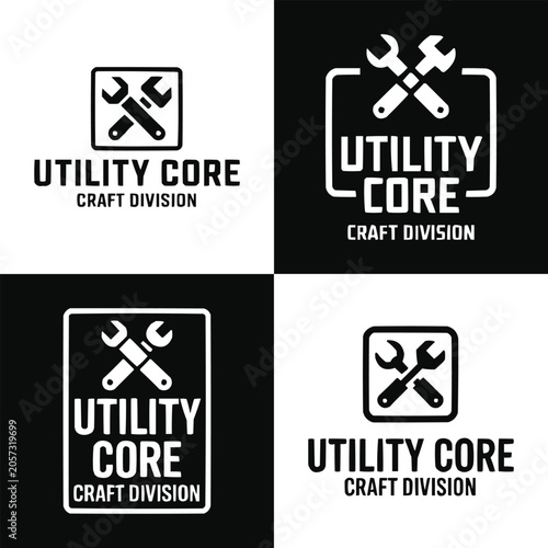 Foto Set of four monochrome utility core craft division logo design templates
