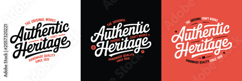 Three vintage style authentic heritage typography logo designs on background