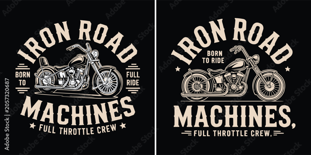 Fototapeta premium Vintage motorcycle emblem design with bold typography on black background