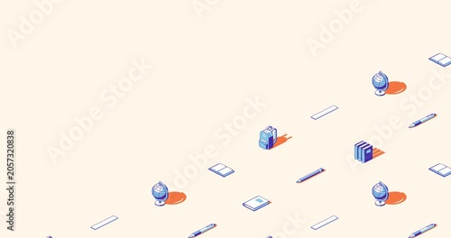 Back to school title page of isometric loop animation on off white background