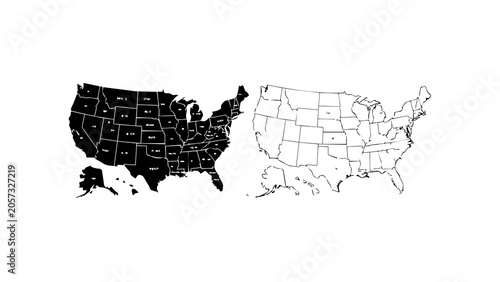 Bild auf Leinwand United States Map With State Borders In Two Styles