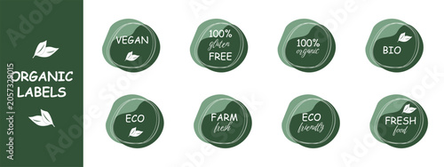 Organic Labels Set, Vegan and Eco Food Badges, Natural Product Stickers Collection