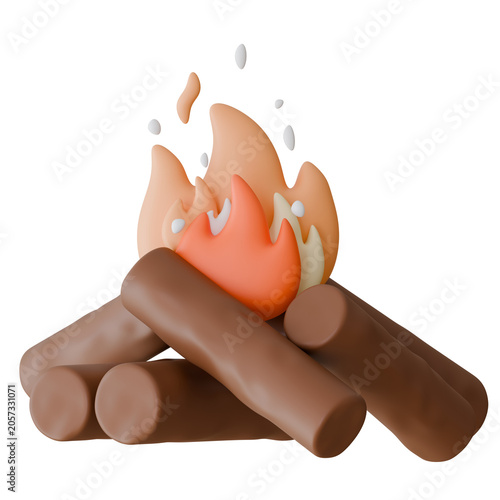 3D rendering cute campfire or bonfire with wooden logs isolated on a transparent background, great for camping, outdoor activities, and cozy autumn vibes.
