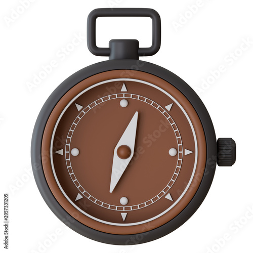 3D cute vintage compass icon for navigation and direction isolated on a transparent background, great for adventure, hiking, and travel themes.