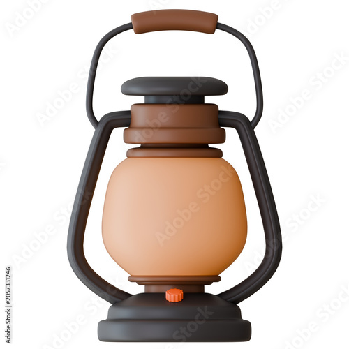 3D vintage camping lantern or oil lamp icon isolated on a transparent background, ideal for outdoor exploration, lighting, and cozy camp designs.