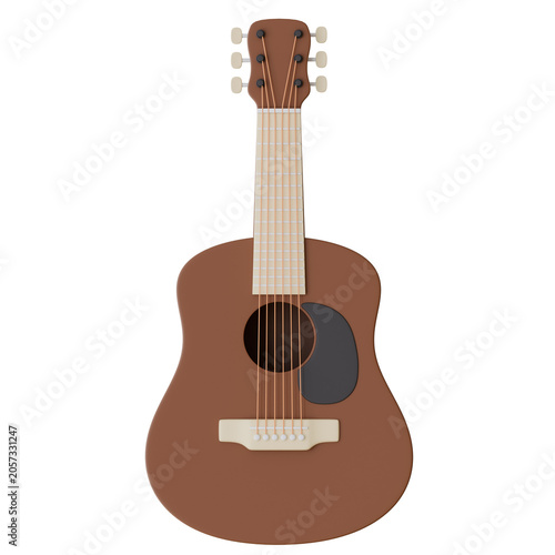3D rendering acoustic guitar icon isolated on a transparent background, perfect for camping music, campfire songs, and creative artistic concepts.